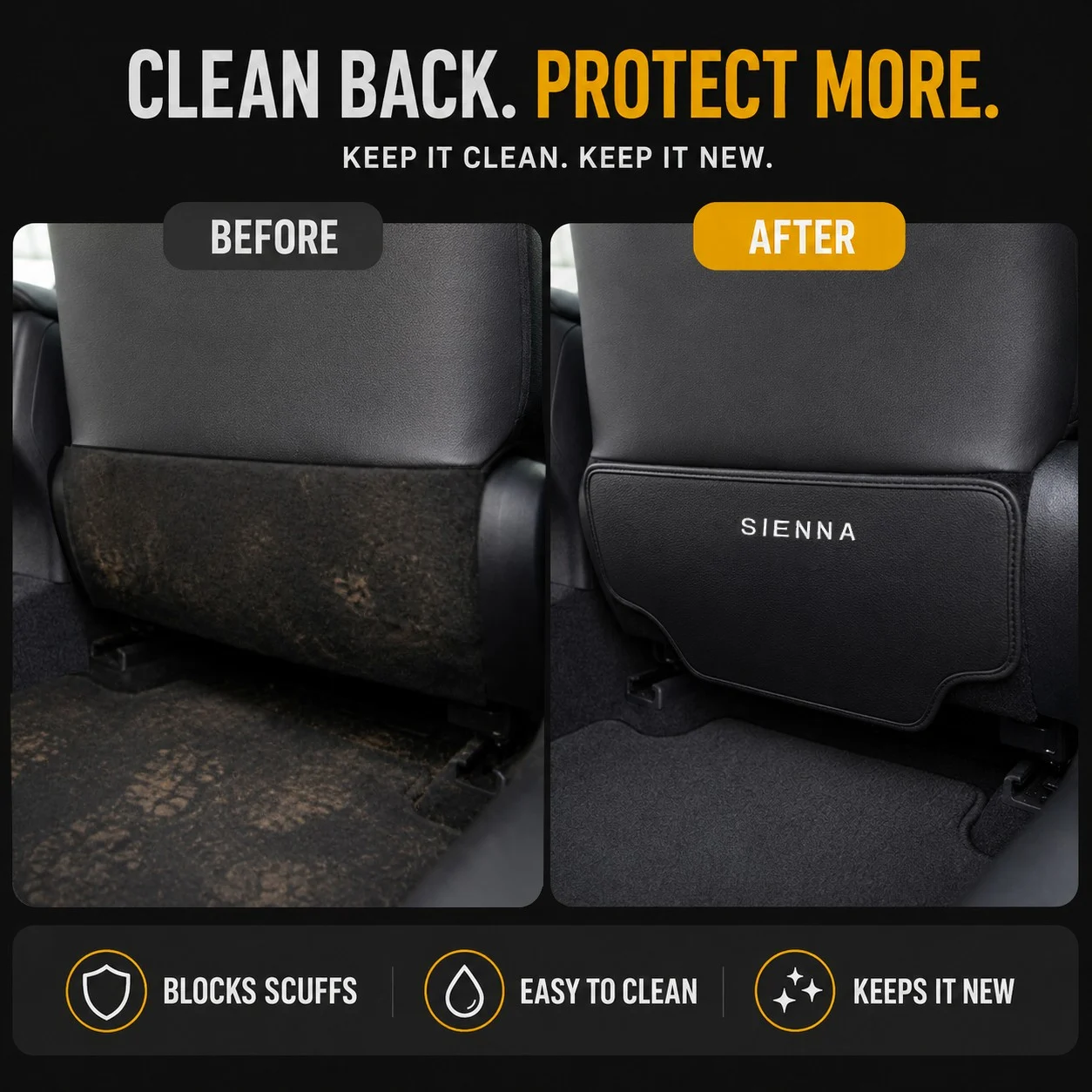 Toyota Sienna Custom-Fit Lower Seat Back Trim Protector–Anti-Dirt Kick Mats - Image 2