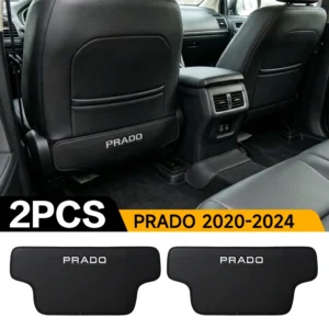 Custom-fit black seat back kick mats for Toyota Prado 2020-2024, 2-pack anti-scuff rear seat protectors with PRADO embroidery