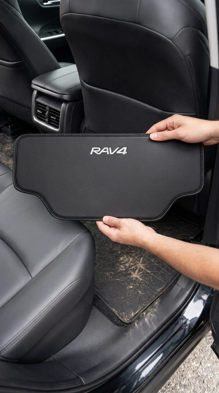 Installing a custom-fit RAV4 seat back kick mat