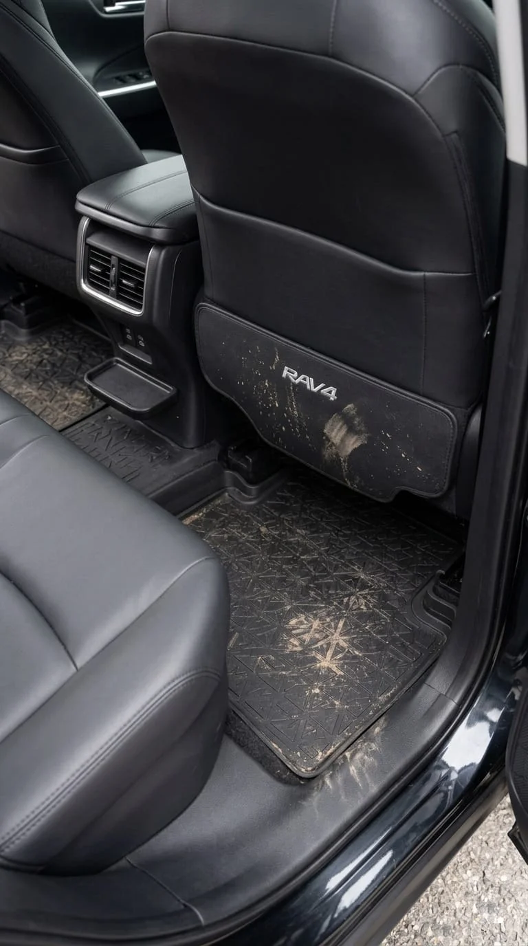 dirty RAV4 seat back kick mat before cleaning